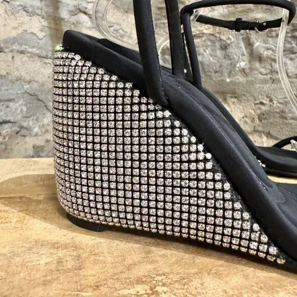 Alexander Wang Black Dahlia Rhinestone Embellished Wedge Sandals - Picture 2 of 12